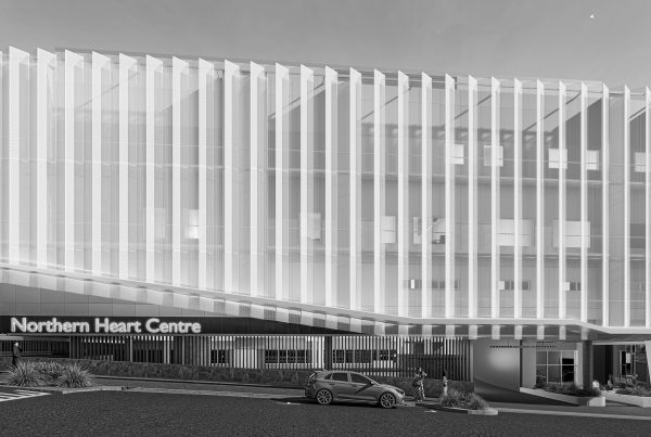 Northern Heart Centre exterior on Frankland Street showing multi‑storey façade with vertical screening and main entry.